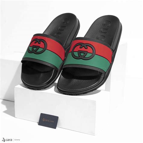 gucci slide sandal with web|Gucci interlocking slides.